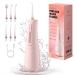 Water Flosser with 300mL/10.1oz Tank 4 Modes 6 Jet Tips Dental Oral Irrigator for Home and Travel for Oral Care USB Rechargeable Cordless Water Dental Picks for Teeth Cleaning IPX7 Waterproof Pink-300ml