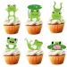 18pcs Frog Cupcake Toppers for Boys Girls Baby Shower Green Glitter Frog Cake Decorations Fairy Tales Woodland Mushroom Frog Party Decorations Supplies