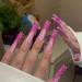 MISUD Press on Nails Extra Long Square Fake Nails Matte Glue on Nails Bling Glitter Acrylic Nails Squoval French Tip Artificial Nails Fuchsia Sparkly Sequins Stick on False Nails with Design 24 pcs 03421Fuchsia