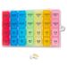 Weekly Pill Organizer 4 Times a Day 7-Day Pill Boxes Monthly Medication Organizer 28 Days Portable Compartments & Moisture-Proof Outer Case for Vitamins Fish Oils Supplements(Color) Rainbow