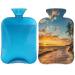 Sunrise Tropical Beach hot water bottle with a fluffy cover 2 l large capacity beach bottle water bag for cozy nights relief from pain back neck and shoulders
