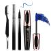 4D Silk Fiber Lash Mascara Waterproof Blue with Eyeliner and Folding Eyelash Comb Brush - Lengthening, Volumizing, Long-Lasting, Natural Eye Makeup