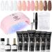 Modelones Poly Nail Gel Kit with 20W Nail Lamp 6 Colors Poly Nail Extension Gel All-in-one Kit Clear Nude Pink White Builder Nail Gel Nail Strengthen Base Top Coat Set Nail Forms for Nail Art Design A2-Clear Nude Pink