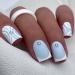 24pcs Short Square False Nails French Tip Stick on Nails Blue White Press on Nails Removable Glue-on Nails Fake Nails Women Girls Nail Art Accessories 0235Y88