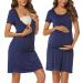 Irdcomps Women's Maternity Nightdress Button Down Breastfeeding Nursing Pregnancy Short Sleeve Nightgowns Labour Loungewear For Hospital 02-dark Blue XL