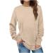 MRGIINRI Womens 2023 Shirts Dressy Casual Long Sleeve Crewneck Sweatshirt Basic Solid Loose Fit Pullover Tops G02_beige Large