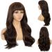 FAELBATY Long Brown Curly Wave Wig with Bangs - 26 Synthetic Cosplay Wig for Women - Buy Online on GoSupps.com