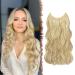 Feshfen Invisible hair extensions secrets hair extensions with wire dark ash blonde bleached bleached bleach synthetically adjustable curly hair long wavy secret hair part for women 45cm 45 cm-h01 dark ash blonde bleach blonde-h01