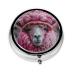 Cute Alpaca Portable Metal Pill Box Round Mini 3-Compartment Plastic Insert hinged Fastening Design Suitable for Small Pills Must-Have for Travel Black