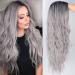 ColorfulPanda Ombre Grey Long Wigs for Women with Dark Roots Black Long Wavy Curly Wig Cosplay Party or Daily Use Ombre Gray
