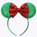 Hair Hoop with Mouse Ears Glitter Mouse Ears and Sequin Headband Women or Girls Butterfly Birthday Party Holiday Park Photo Supply Headbands (Green+Red bow) Green Red