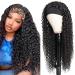 NICMISS Deep Wave Headband Wig Human Hair 16 Inch Curly Headband Wigs for Black Women Human Hair Glueless None Lace Front Wig Brazilian Virgin Hair Wear and Go Wigs 150% Density Natural Black Color 16 Inch Black