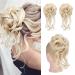 HOOJIH Messy Bun Hair Piece, 2PCS Tousled Updo with Tendrils Hair Bun Extensions Wavy Curly Hair Wrap Ponytail Hairpieces Thick Hair Scrunchies for Women Girls - Cool Light Blonde 2 Pack Cool Light Blonde