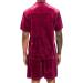 LecGee Men's Velvet Summer Casual Short Set - Rose Red, Medium | Button Down Shirt & Elastic Waist Shorts 2 Piece Outfit - Buy Online on GoSupps.com