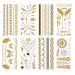 8 Sheets Gold Metallic Temporary Tattoos for Women - Shimmer Designs, Jewelry Fake Tattoo Stickers - Waterproof Body Makeup - Buy Online on GoSupps.com