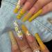 RikView Luxury Press on Nails Long Fake Nails Coffin with Gold Powder French Yellow Nails Matte Acrylic Nails for Women Yellow & Flower