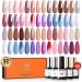 Modelones 32 Pcs Gel Nail Polish Kit 28 Colors Gel Polish Kit with Glitter Glossy&Matte Top Base Coat Nude Pink Blue Purple Glitter Nails Gifts for Women DIY Salon Home