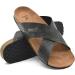 COFACE Men's Leather Flat Sandals - Fashion Cork Beach Slides with Arch Support in Grey - Size 7.5 - Buy Online on GoSupps.com