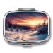 Pill Box Winter Snow Sunset Landscape Print 2 Compartment Medicine Pill Case Pill Organizer Decorative Metal Portable Pill Box for Pocket Or Purse