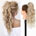 CHRSHN Wavy Ponytail Extension Wrap Around Ponytail Hair Extensions Bleach Blonde Mix Ash Blonde Ponytail Extension 20 inch 16/613