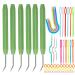 6 Pcs Loom Knit Hook Set  Green Crochet Needle Hook Kit  Knitting Loom Needles with Rubber Handle and 2 Size 12 Pcs Plastic Large Eye  3 Pcs Cable Stitch Holders  U-Cable Stitch Holders for Knitting