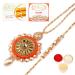 Ghasitaram Gifts Rakhis Online - Rakhi for Brother- Beads Bhaiya Bhabhi Rakhi with 200 GMS of Besan Barfi and 200 GMS of Kaju Katli Rakhi Set with 200 gms of Besan Barfi & Kaju Katli