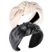 QIANXUAN Wide Hair Bands For Women Black Cloth Headband Tie For Women Leather Headbands For Women With A Tie 2Pcs Pu Artificial Top Knot Glam Girl Fashion Beige+Black