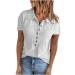 TUNUSKAT Women Short Sleeve Shirt Summer Fashion Polo Neck Ribbed Tops T-Shirt Casual Solid Button Down Tees Blouse Pullover Small 01_white