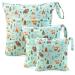 Ceekii wet dry cloth diaper pockets 3 Pack washable travel pockets waterproof wet bag baby reusable beach pool gym BAG with zip pocket and snack handle green