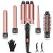 5 in 1 Curling Wand Set - Thermal Brush with 4 Interchangeable Ceramic Barrels Fast Heating Curling Iron with Glove & Clips