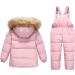 Kids Winter Puffer Jacket and Snow Bib Pants 2-Piece Snowsuit Set | Hooded Down Coat & Snow Pants Outfits | 4-5 Years - Pink - Buy Online on GoSupps.com