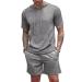 COOFANDY Men's Tracksuit 2 Piece Hooded Athletic Sweatsuit Short Sleeve Casual Sports Hoodie Shorts Set Light Grey Large