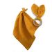 Set of security blanket and bunny ears teething ring for baby 100% organic cotton muslin fabric wooden teething ring for babies yellow