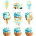Cheereveal 24 Pieces Ice Cream Cupcake Toppers 6 Shapes Blue Ice Cream Cupcake Picks Hawaii/Sweet Summer Theme Baby Shower Birthday Party Cake Decorations Supplies