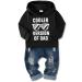 Amissz Baby Boy Clothes Toddler Boys Outfit 1-6T Infant Letter Printed Sweatshirt Fashion Long Sleeve Hoodie Tops Ripped Jeans Set 2PC 3-4 Years Black