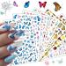 Butterfly Nail Art Stickers , 3D Self-Adhesive Nail Decals Colorful Butterflies Spring Flowers Nail Designs for Acrylic Nails Supplies Manicure Decorations 8 Sheets H Butterfly