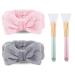 NYKKOLA 2 Pack Spa Headband Bowknot Coral Fleece Elastic Headband With 2 Silicone Face Mask Brush for Women Girls Washing Face Beauty Skincare And Sports. (Gray Pink)