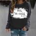 oelaio Yes I'm Cold Me 24:7 Sweatshirts for Women Loose Fit Cute Top Women Funny Letter Print Pullover Crewneck Raglan Long Black - Buy Online on GoSupps.com