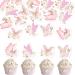 24 PCS Butterfly Cupcake Toppers for Girl Boho Butterfly Cake Topper Baby Shower Party Decorations Butterfly Theme Wedding Anniversary Indoors and Outdoor Colorful Butterfly Spring Party Supplies