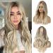 CHRSHN Platinum Blonde Wig for Women Ombre Blonde Wig Long Wavy Wig Middle Part Synthetic Wig Brown Mix Blonde Heat Resistant Fiber 22 Inches Light Brown Mix Platinum Blonde