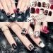 Mezerdoo 24Pcs Cute Fake False Nails Line Love Heart Various Styles Fashion Short Size Press on Nail Art Tips Faux Artificia Art Set (D47)
