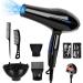 Cliplanyard Ionic Hairdryer 1200W AC Black Professional Hair Dryer Motor Fast Drying Salon with 2 Speed 3 Heat Setting Cool Button Diffuser Nozzle Concentrator Comb for Curly and Straight - Buy Online on GoSupps.com