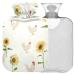 NAANLE hot water bottle with sunflower tap with cover heat and cold therapy warm water bottle 1 l hot water bottle for bed hands feet warmer for pain relief 1L