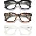 3 Pack Oversize Square Design Blue Light Blocking Reading Glasses for Women (1.5x Magnification) - Black, Leopard, Transparent - Buy Online on GoSupps.com