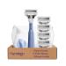 Flamingo Pubic Hair Razor Starter Set - For Bikini Area Hair Removal - 1 Razor Handle - 4 Razor Blade Cartridges - Shower Holder Purple 7 Piece Set