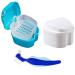 Denture Case Denture Cup with Strainer Denture Bath Box False Teeth Storage Box with Basket Net Container Holder for Travel Retainer Cleaning 2Pack (Light Blue)