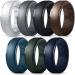 Forthee Silicone Wedding Ring for Men, Breathable Airflow Inner Curve, Mens' Rubber Wedding Engagement Bands for Crossfit Workout 7-Pack: Silver, Dark Gray, Black, Bronze, Azure Blue, Dark Green, Navy 10 (19.8mm)