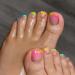 Rainbow Press on Toenails French Tip Fake Toenails Glossy Pink False Toe Nails with Colored French Designs Cute Rainbow Nail Tip Acrylic Toe Nails Artificial Glue on Toenails for Women