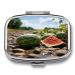 Pill Box Watermelon on The Ground Print 2 Compartment Medicine Pill Case Pill Organizer Decorative Metal Portable Pill Box for Pocket Or Purse