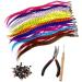 Reccisokz colored feather hair extension set art hair extensions hair strands children hair accession hair part tongs handle with 100 pearl ponytail braids clip (52pcs) 52pcSchwarz
